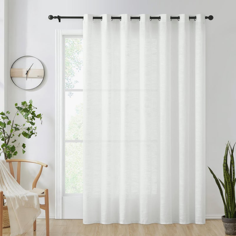 FMFUNCTEX Sliding Door Curtains White Linen Sheer Curtains 84" Living Room 100" Width Extra Wide Patio Glass Door Panel Room Divider Bedroom Drapes Large Semi Sheer Window Panels Grommet Top 1 Panel - Image 1